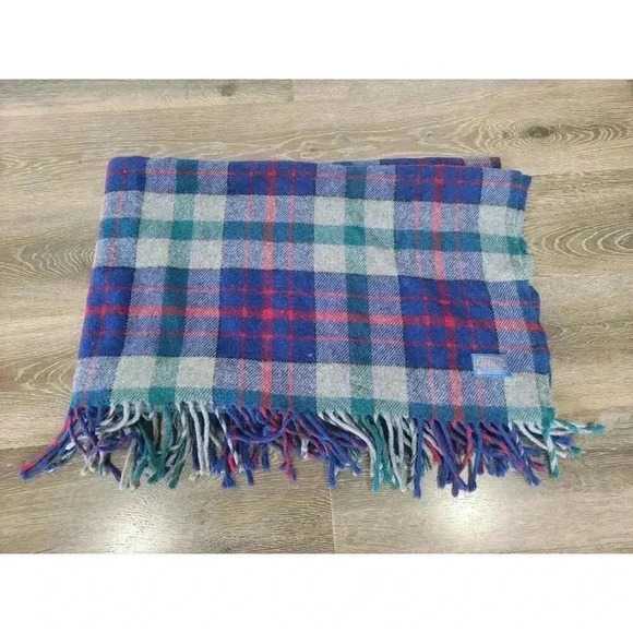 Vintage Pendleton Stadium Wool Plaid Blanket 64 x 51" Red‎ Blue Green #2 - Picture 1 of 4
